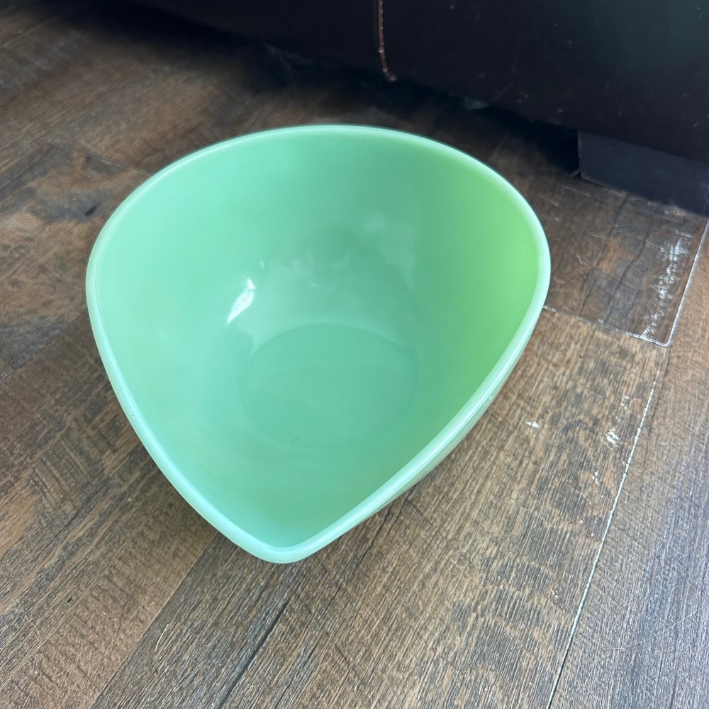 Fire-King Jade-ite Swedish Modern Teardrop Bowl Vintage Mid-Century Green Glass